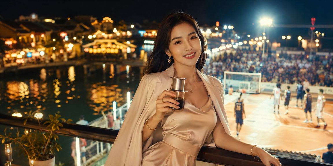 Người hâm mộ bóng rổ xem cá cược thể thao bên tách cà phê tại Hội An